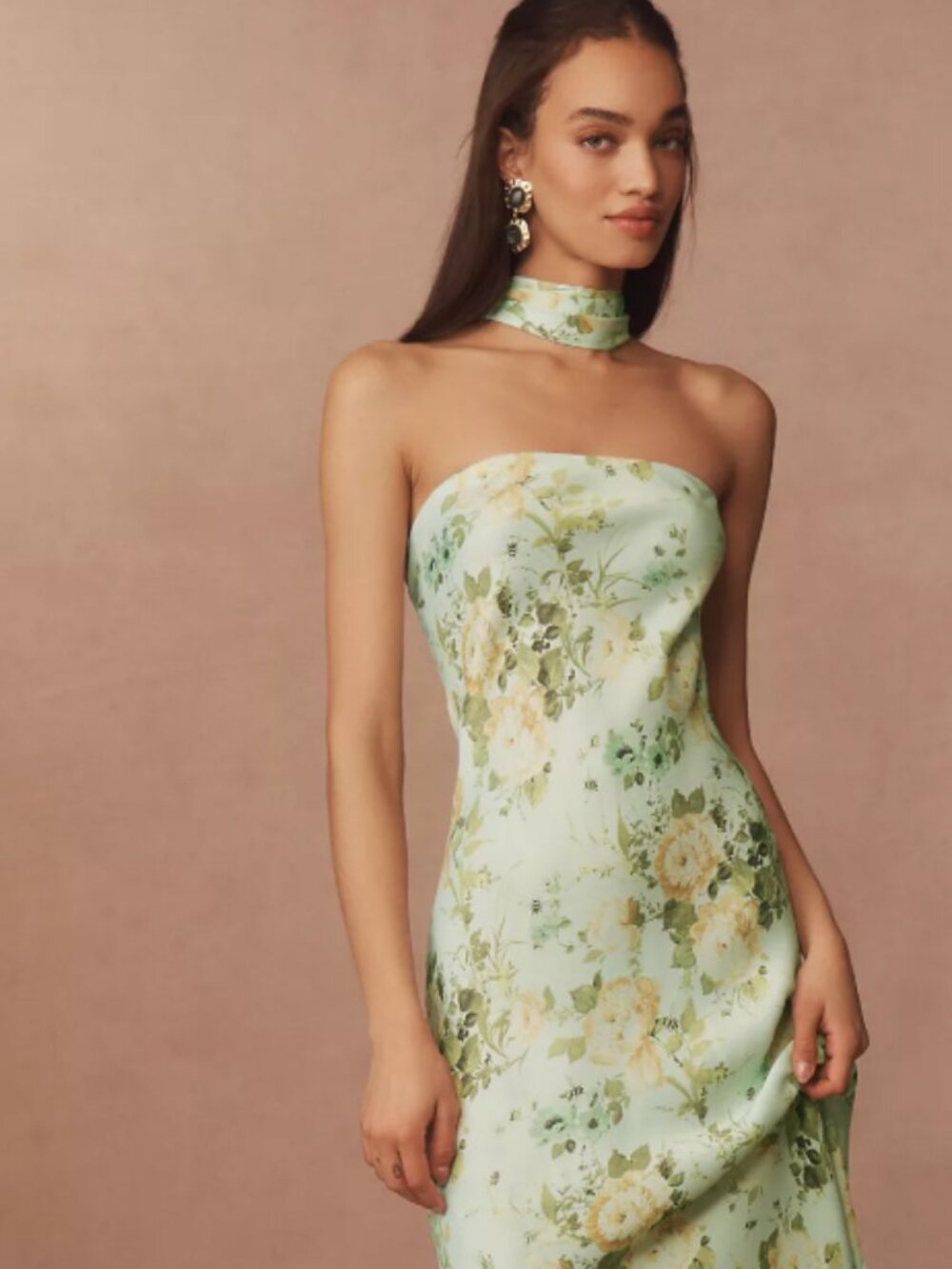 BHLDN Leah Strapless Satin Scarf Midi Slip Dress